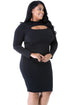 Sexy Black Long Sleeve Keyhole Bodycon Plus Size Dress